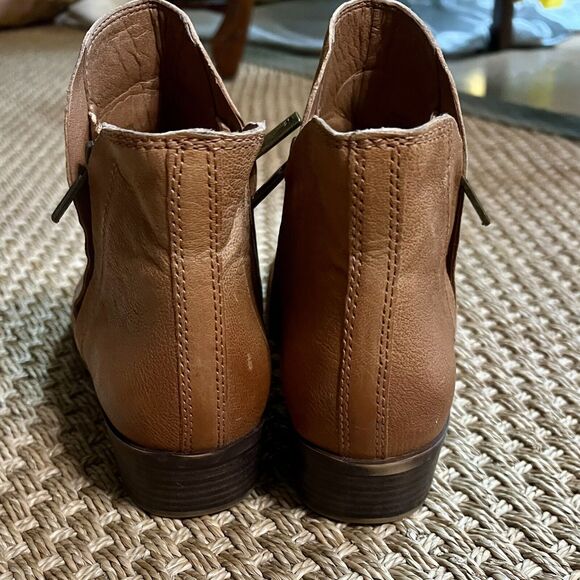 Lucky Brand Boots 9.5 Basel Brown Ankle Boots Double Zip Leather Western Boho - Picture 5 of 8